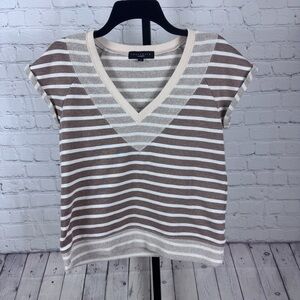 Sanctuary Striped V-Neck Cuff Sleeves Top Size XS